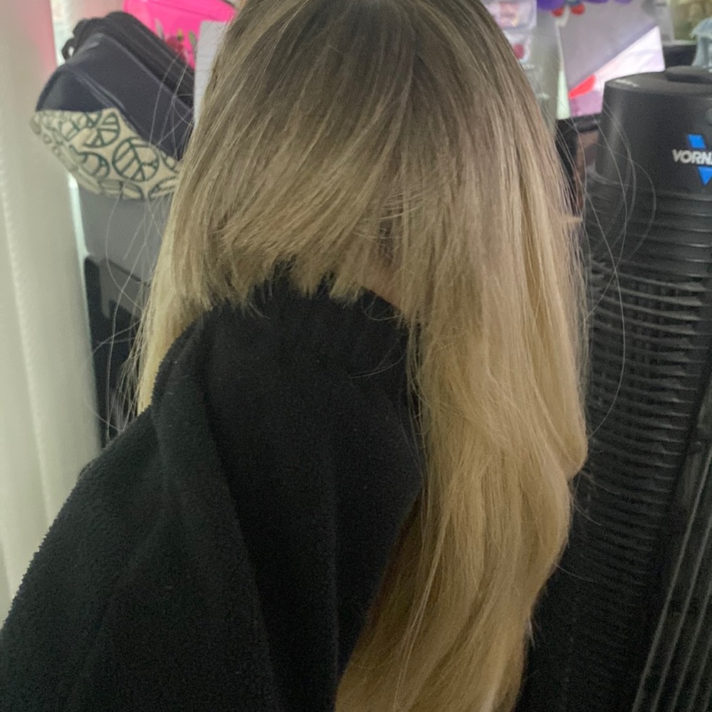 16 “ inch bling wig with dark roots and bangs